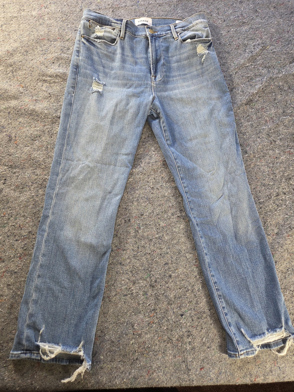 FRAME Le High Straight Jeans Women’s 30 Distressed Blue Raw Frayed Hem